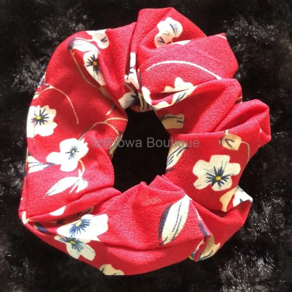 Dark Red Flower Chiffon Scrunchie  SC2780  (kids) handmade boutique